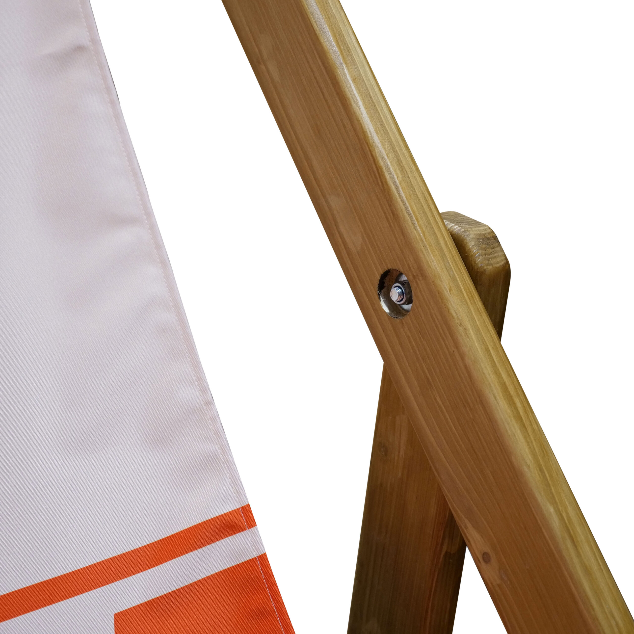 Close-up of the FSC-certified wooden frame and heavy-duty joints on the Giant Deckchair, highlighting sturdy construction.